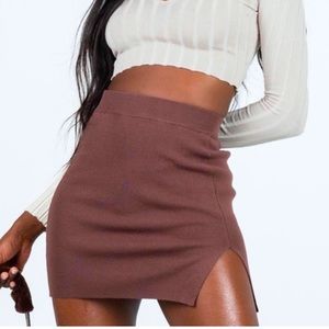 Lioness Brown Mini Skirt with Slit